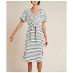 White Closet Gray White Striped Wrap Knit Dress Size 8